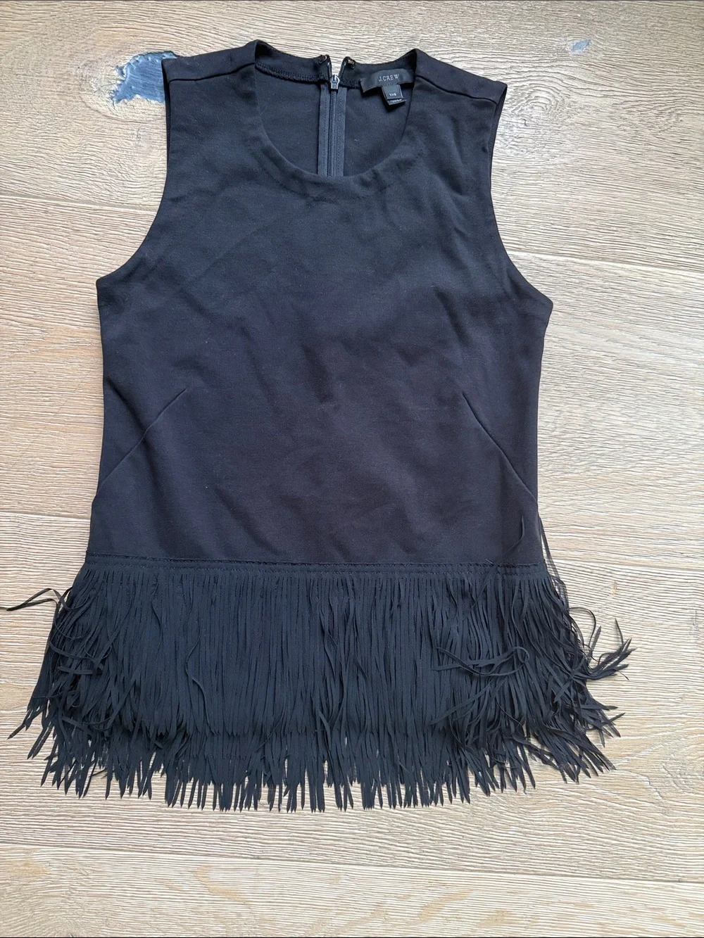 Vintage J.Crew Black Fringe-Hem Tank Top | XXS | Sleeveless Statement Top